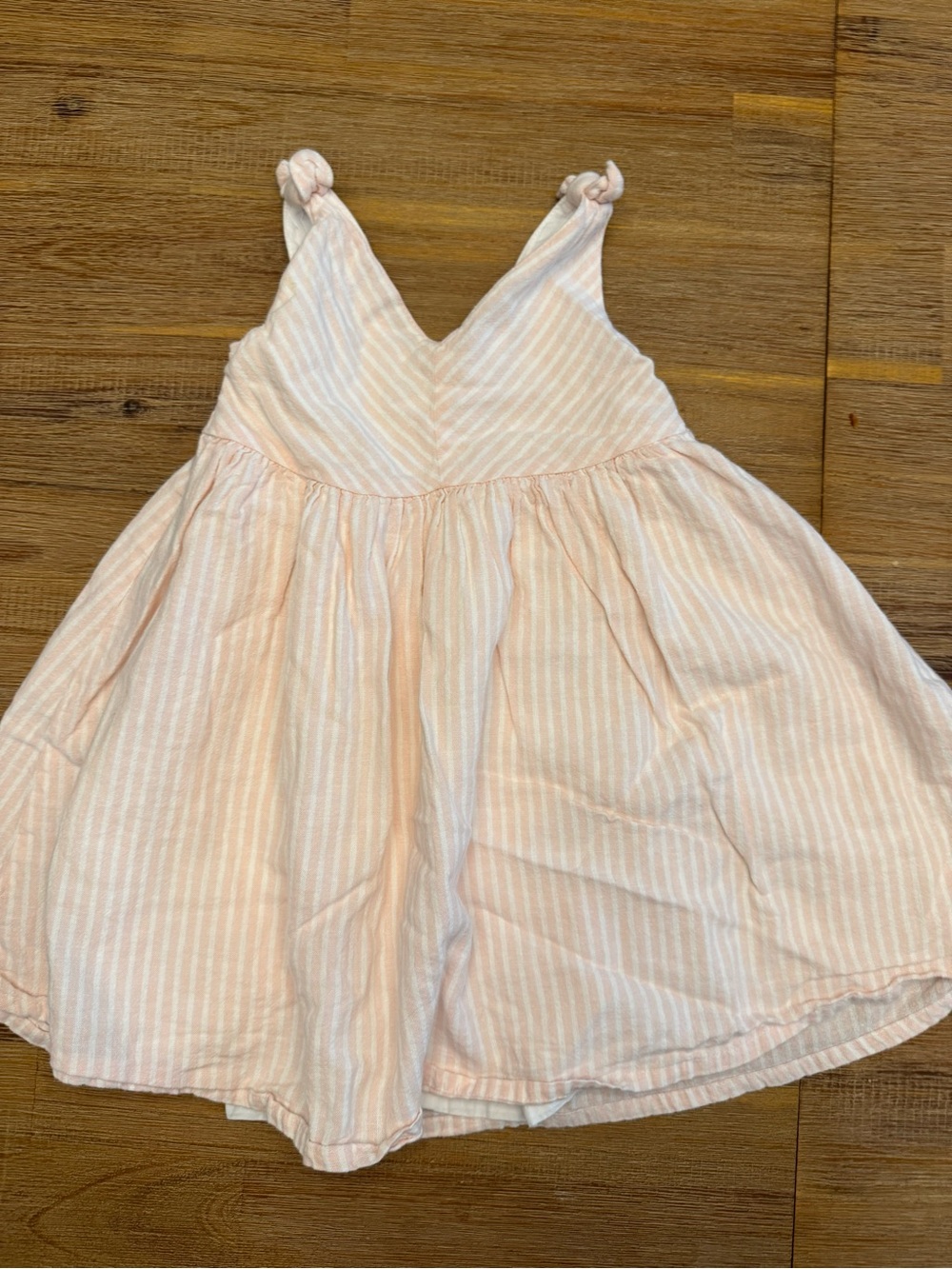 Girls' Light Pink Striped Summer Sundress with Knotted Straps